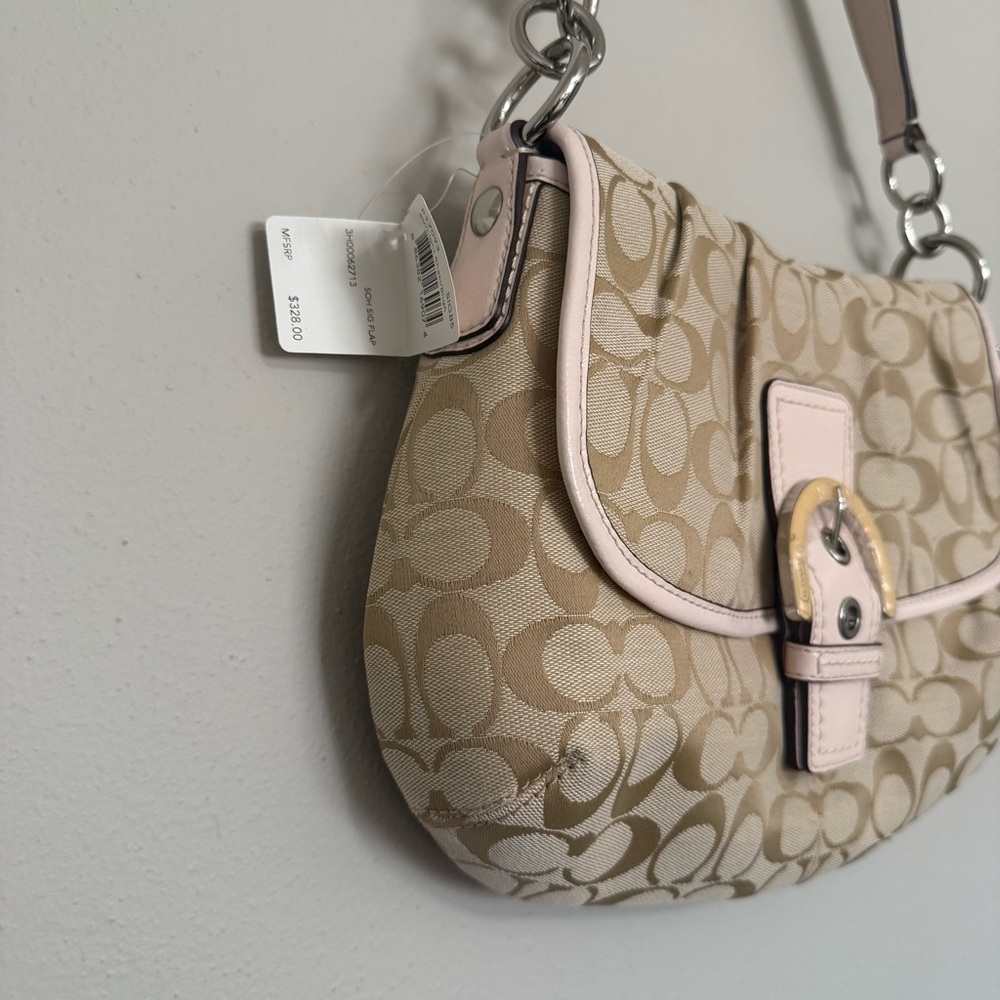 NWT Coach SoHo Signature Monogram Light Pink Trim Flap Bag F17093 - Picture 4 of 10